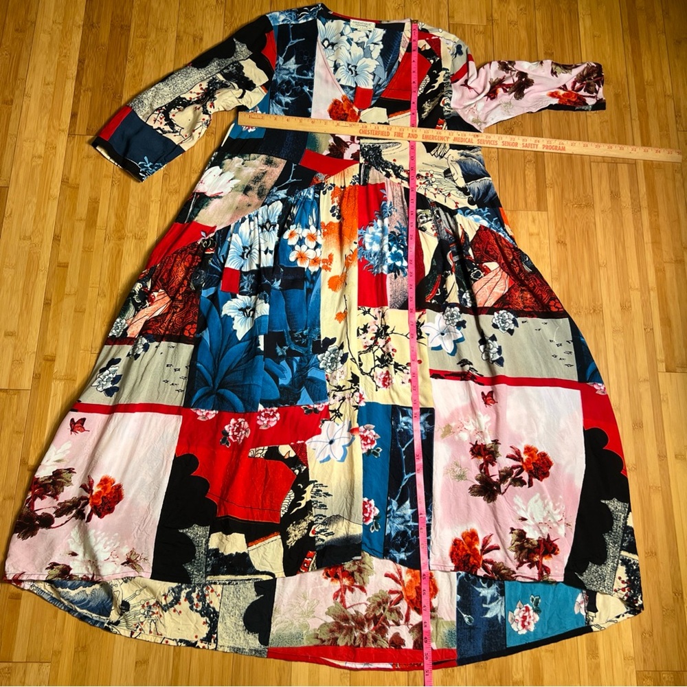 Orientique Womens Floral Hi-Lo Lounge Boho Artsy Pullover Maxi Kaftan Dress|Sz:L - Picture 11 of 16